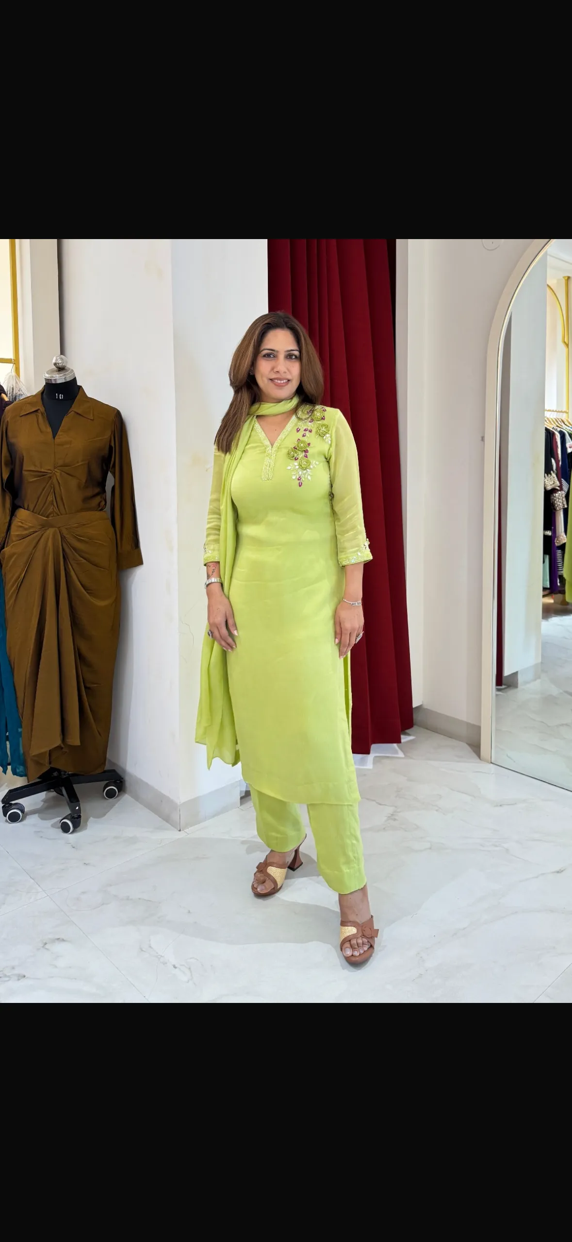 Lime Green Hand Embroidered Suit - Premium Handcrafted Ethnic Wear | Black Sparrow Clothing